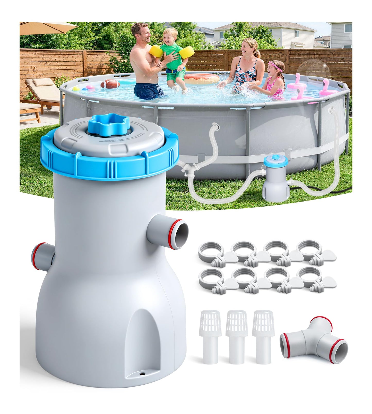 LuxBlue 800 GPH Above Ground Pool Filter Pump, Energy-Saving Pool Cartridge Filter Pump | Dual Action: Accelerate Water Flow & Capture Debris Quickly - Improve Water Clarity | Easy to Setup & Maintain