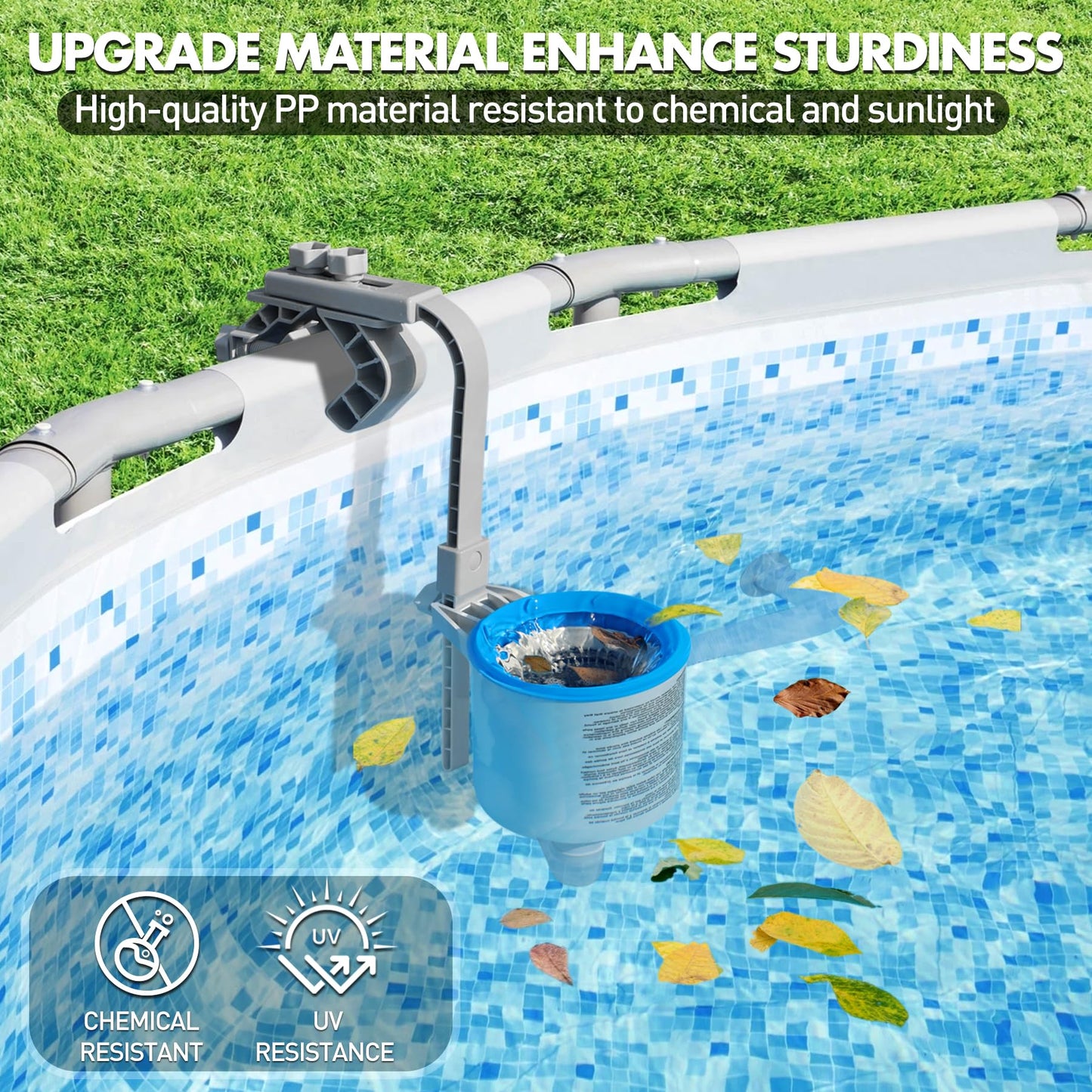 Sinbyuer Above Ground Pool Skimmer, Height Adjustable Wall Mount Pool Skimmer, Enhanced Structure Floating Pools Surface Skimmers for Above Ground Pools, Maintenance Kit-Auto Skimming Surface Debris