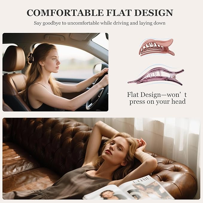 8 Pcs French Flat Hair Clips for Women Jelly Claw Clips for Thick & Thin Hair No-Slip Hair Claw Strong Hold Styling Barrettes Accessories