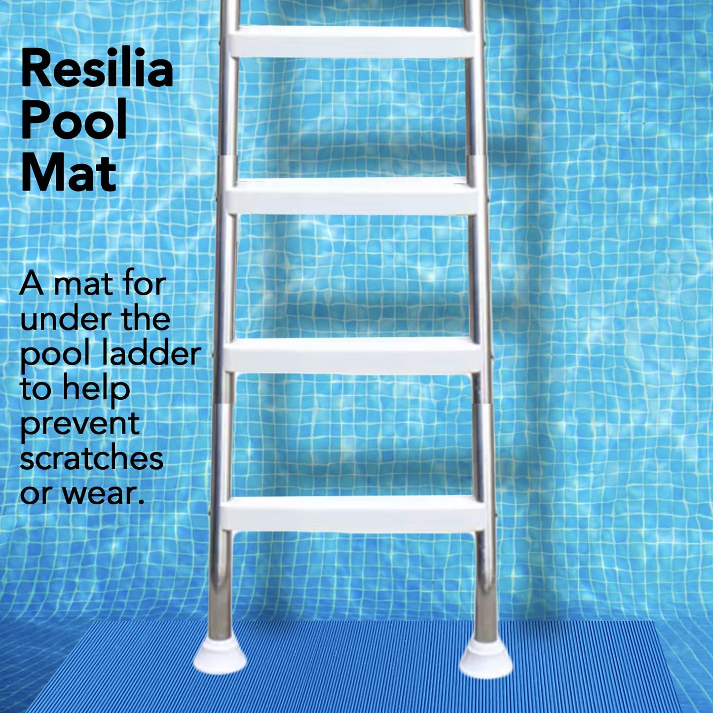 RESILIA Stay-Put Swimming Pool Ladder Mat - Non-Slip, Wide Ribbed, Protective Pad, 36 Inches x 36 Inches, 0.125 Inch Thick, Powder Blue, Made in USA