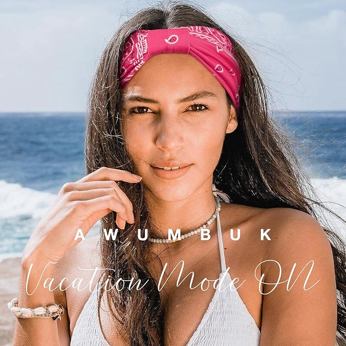 Awumbuk Wide Headbands for Women Knotted No Slip Head Bands Soft Turban Headband Hair Accessories Boho African Solid Color Head Wraps for Women Yoga Workout Pack of 6