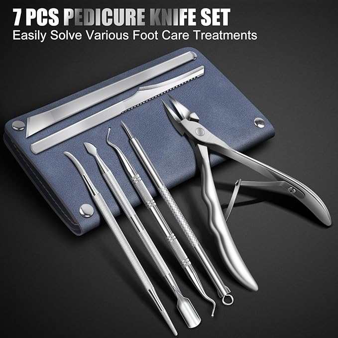 7-Piece Ingrown Toenail Treatment Set, Professional Stainless Steel Ingrown Toenail Removal Kit, Toenail Clippers for Thick Toenails, Pedicure Tools for Feet, Nail Clippers for Thick and Ingrown Nails