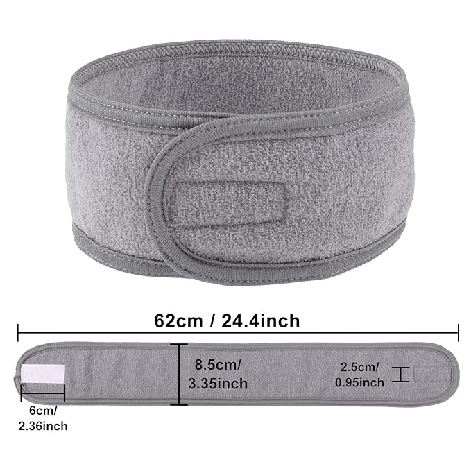 Whaline Spa Facial Headband Head Wrap Terry Cloth Headband 4 Counts Stretch Towel for Bath, Makeup and Sport (Gray)