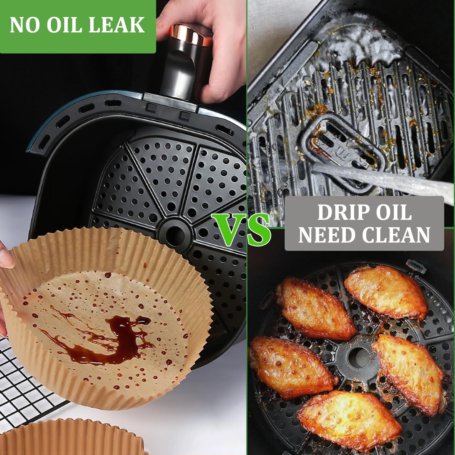 200PCS Air Fryer Liners Disposable: Round 7.9 Inch Non-Stick Airfryer Paper Liners - Food Grade Parchment Paper for 5 6 7 8 QT Air Fryer Baking and Roasting - Waterproof and OilProof (10 Inch on Top)