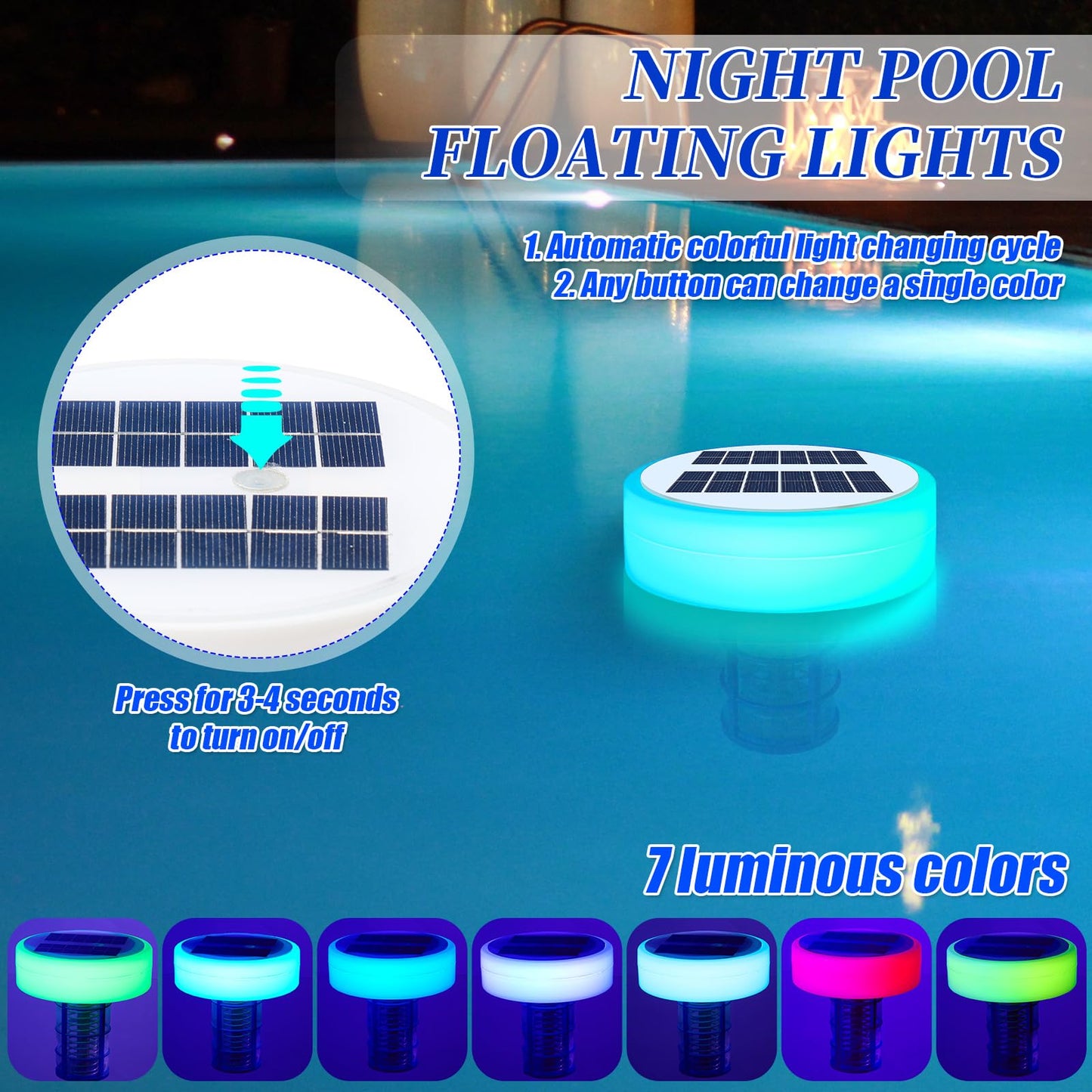 Qualirey Solar Pool Ionizer, Automatic Floating Copper Ionizer to Less Chlorine, Pool Water Purifier with LED Light & Scum Eliminating Balls, for Above Ground & Inground Pools up to 35, 000 Gallons