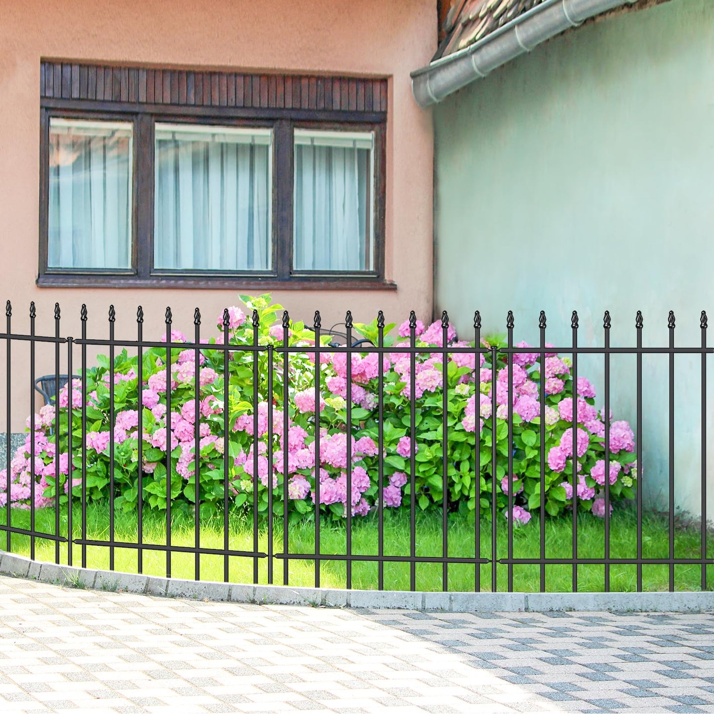 FOREHOGAR Metal Garden Fence 30 in H x 16 ft L, Border Fences Panels Animal Barrier for Dogs, No Dig Garden Fencing for Yard Patio Flower Bed Lawn Outdoor, 8 Panels + 9 Stakes Black