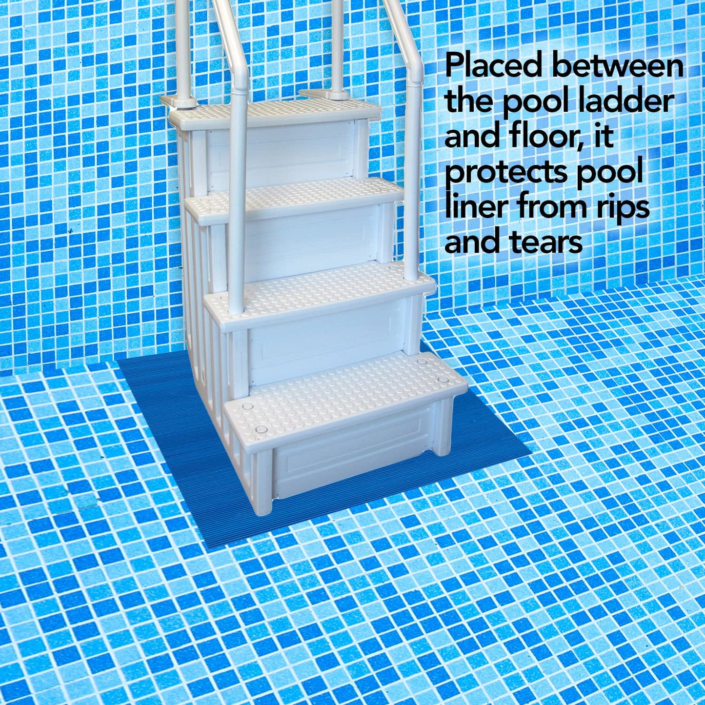 RESILIA Stay-Put Swimming Pool Ladder Mat - Non-Slip, Wide Ribbed, Protective Pad, 36 Inches x 36 Inches, 0.125 Inch Thick, Powder Blue, Made in USA