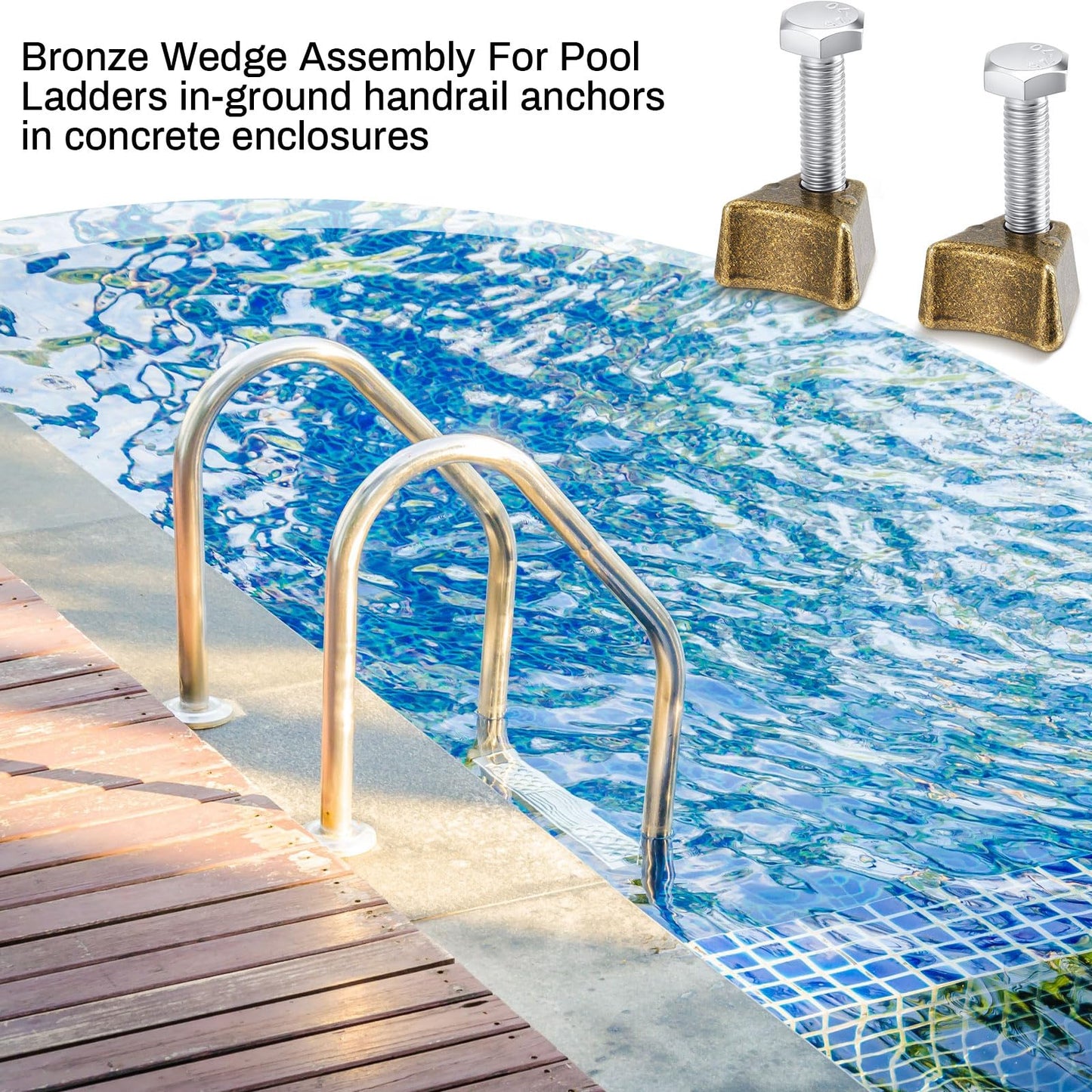 MorningRo 4 Pcs Pool Ladder Anchors Bronze Wedge Assembly Swimming Pool Stair Rail Anchor with Bolt Compatible with Perma Cast 3", 4" Hand Rail Anchors Sockets Ladder Parts Brackets