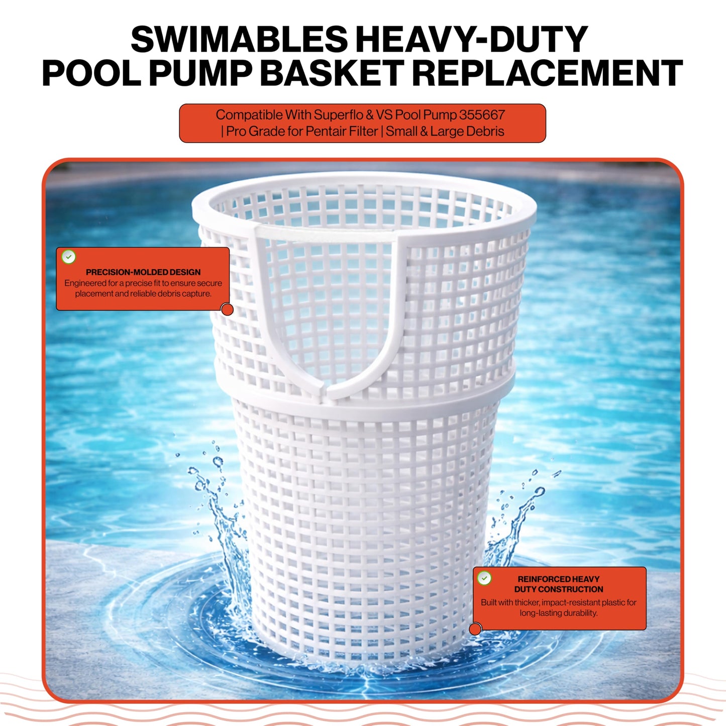 Swimables Pump Basket Compatible With Superflo and VS Pool Pump 355667 | Pro Grade for Pentair Filter | Small & Large Debris | Made in USA