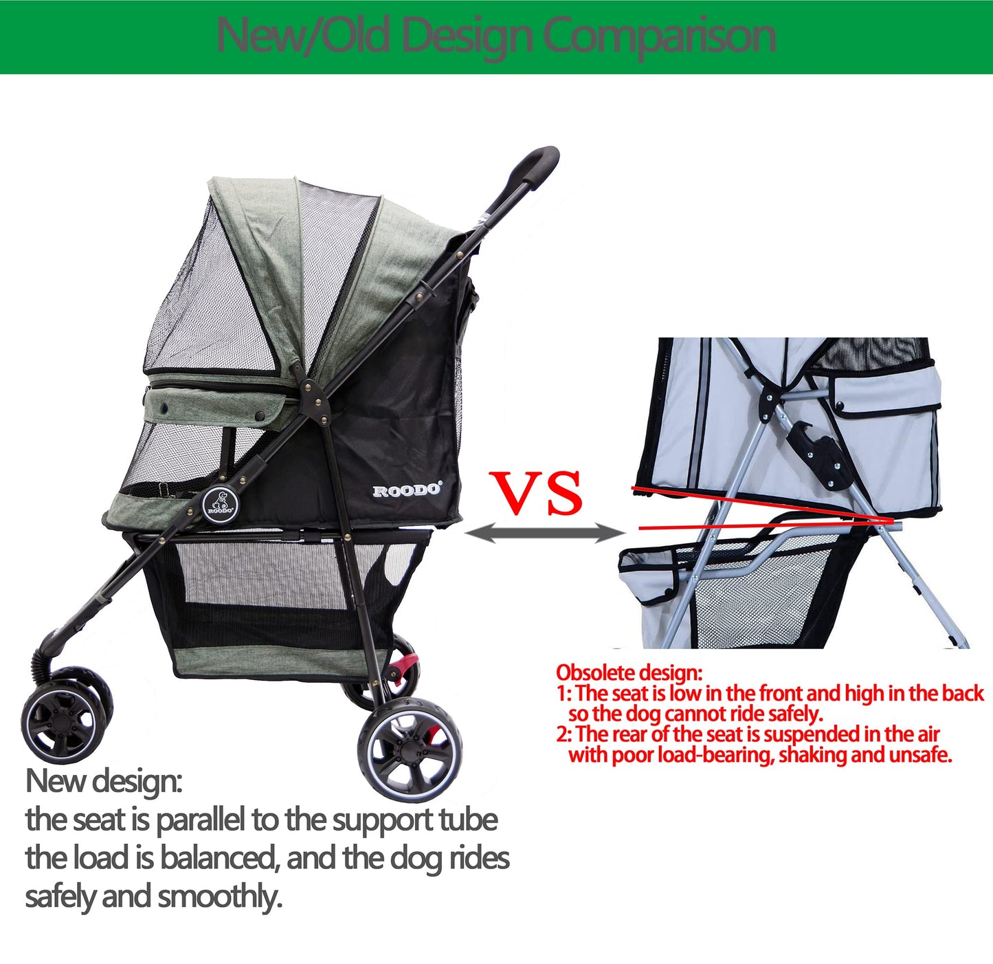 ROODO 3 Wheel Dog Pet Cat Stroller Best Lightweight Foldable Compact Portable Jogger All Terrain Travel Pet Gear Puppy Kitty Stroller for up to 30lbs Medium Small Dogs and Cats(Cationic ash)