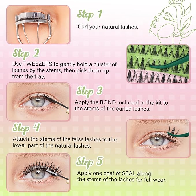 KEYYOU Fairy Lash Clusters Kit Snow Lotus Lash Extension Kit D Curl 120Pcs Eyelash Extension Wispy Natural Invisible Band with Waterproof DIY at Home(Snow Lotus-D-8-18MIX)