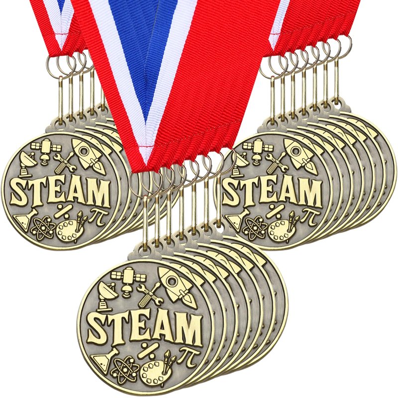 Quelay 30 Pcs 2'' Medals for Awards Winner Bulk with Neck Ribbons Metal Trophy Award Prize Gift for Kids Students Adults School Graduation Participation Competitions(Steam)