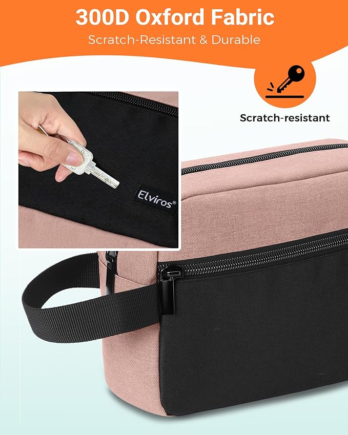 Elviros Travel Toiletry Makeup Bag for Women Hanging Toiletries Dopp Kit Small Bathroom Hygiene Tool and Medicine bag for Traveling Essential Shaving Pouch,Gifts for Women(Pink&Black)