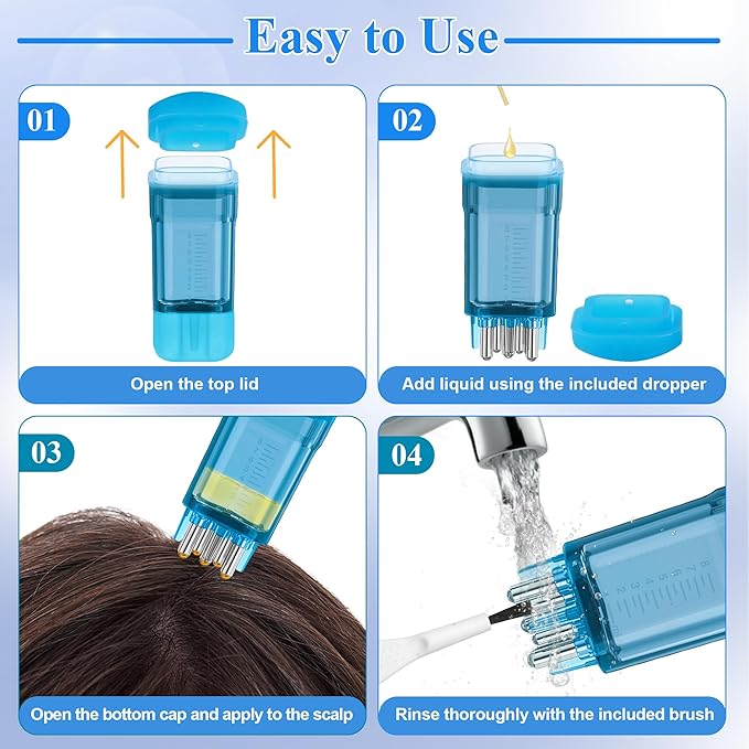 2 PCS Minoxidil Applicators with Cleaning Brush and Dropper, Anglecai Scalp Applicator Comb for Hair Oil Applicator Brush, Minoxidil Brushes for Scalp Applicator Comb for Hair Growth (Purple+Blue)