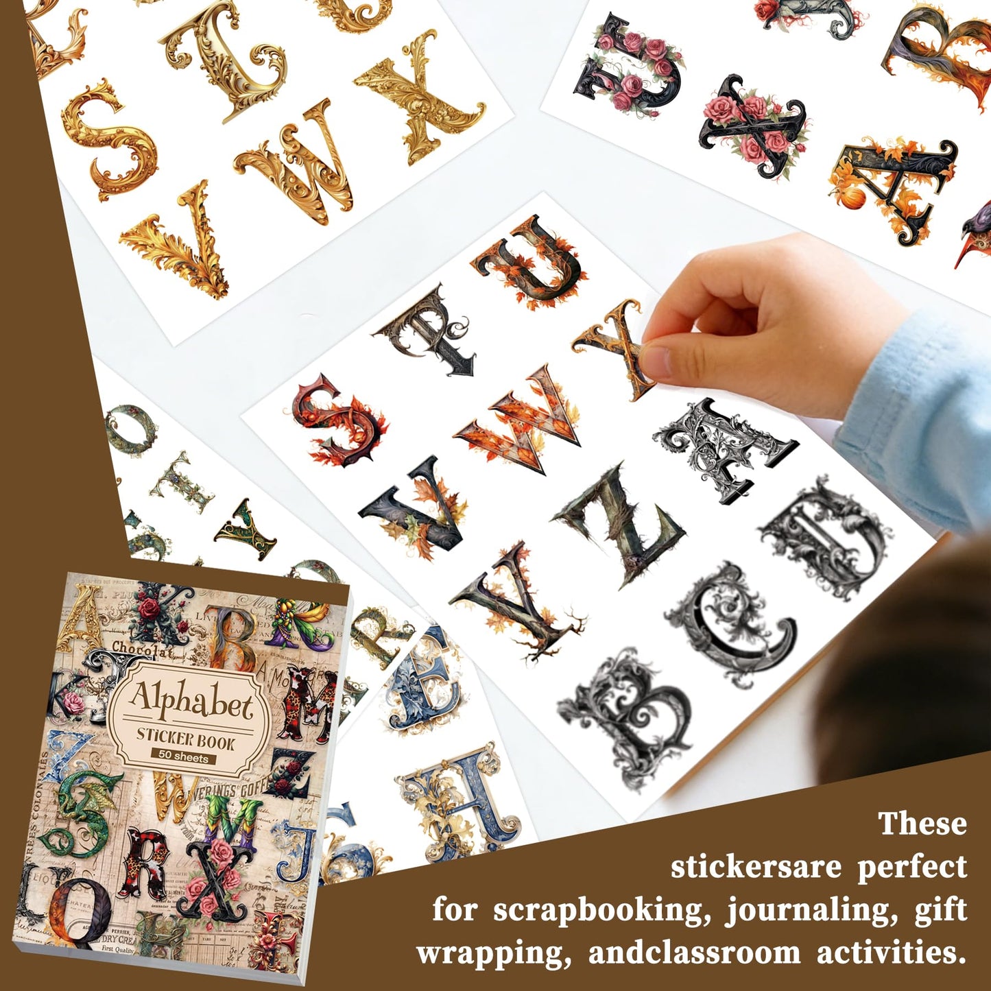 50 Sheets Alphabet & Number Letter Stickers for Scrapbooking, Journaling & DIY Crafts, Vinyl Adhesive Sticker Letters for Scrapbook Supplies, Journals, Planners & Decorative Projects