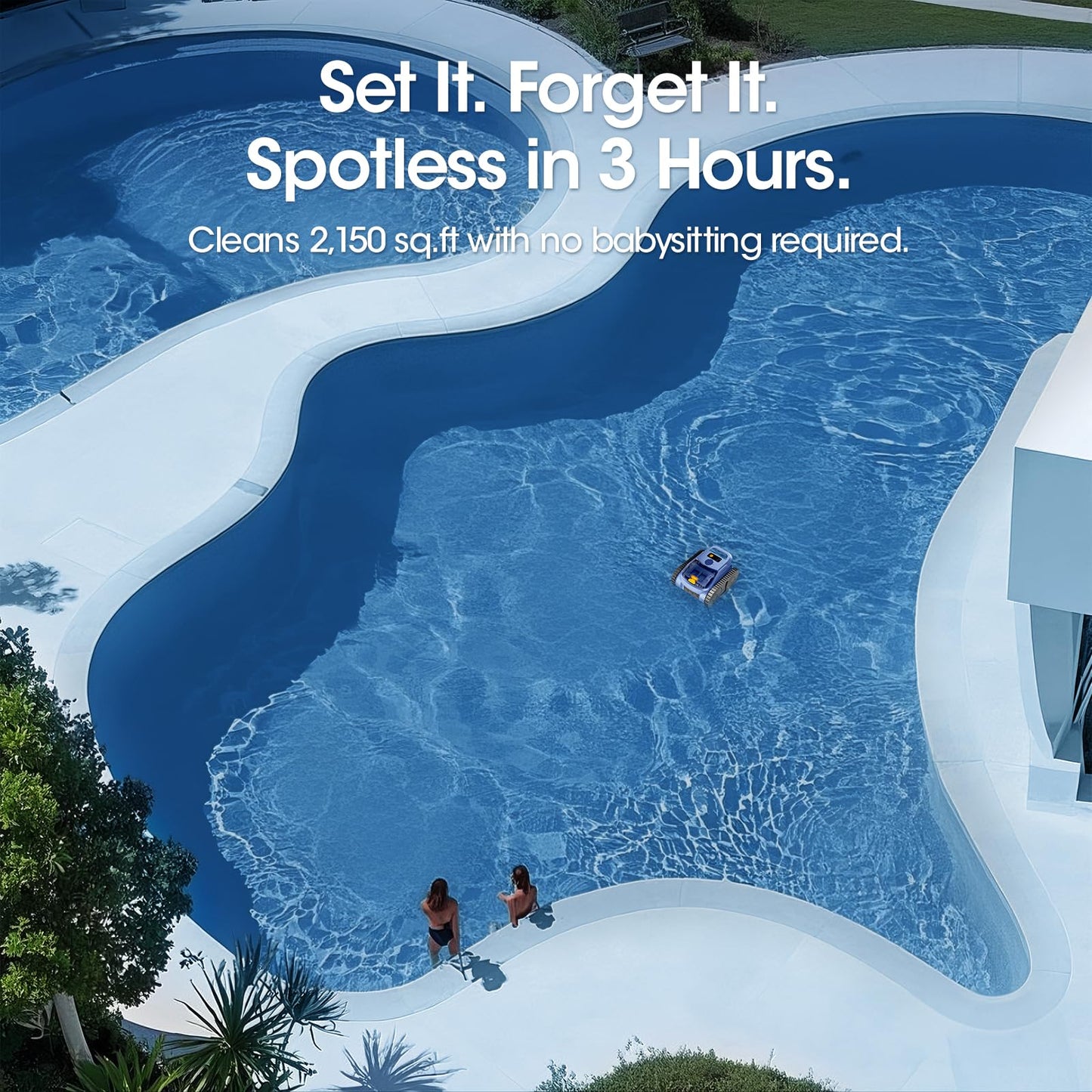 Cordless Robotic Pool Vacuum with Smarter Navigation & Track Drive, Dual 180W Brushless Motors, Wall & Waterline Climbing, 150-Min Runtime, for Inground & Above-Ground Pools up to 2,150 Sq. Ft.