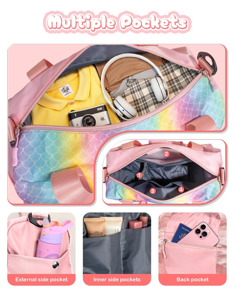 Vogewood Granddaughter Gift from Grandmom-Girl Gym Bag with Shoe Compartment, Kid Personalized Weekender Overnight Bags, Initial Travel Tote with Makeup Pouch, Easter Gifts for Teen (Letter C)