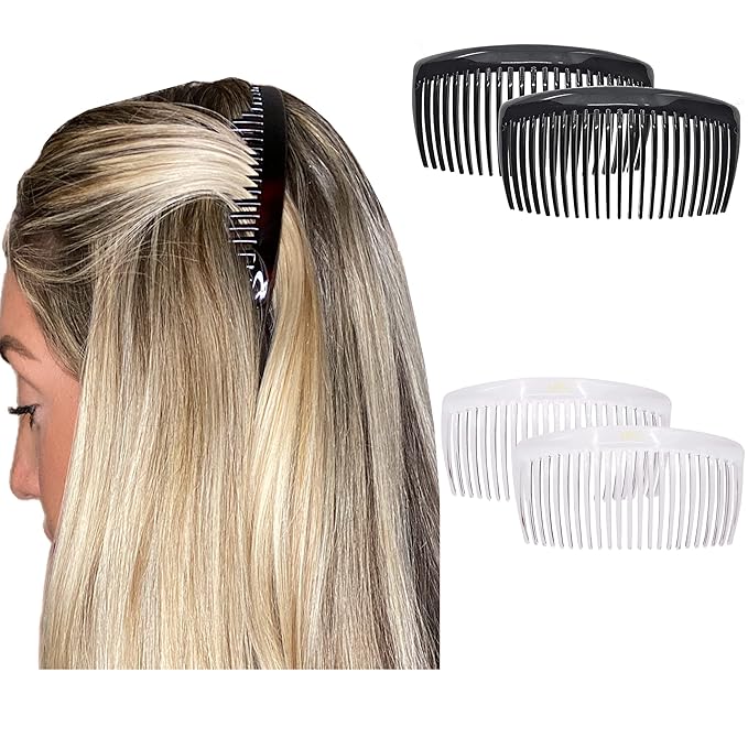 Camila Paris French Side Combs Large 2 Colors Each Curved French Twist Hair Combs Decorative, Strong Hold Hair Clips for Women Bun Chignon Up-Do, No Slip Styling Girls Hair Accessories, Made in France