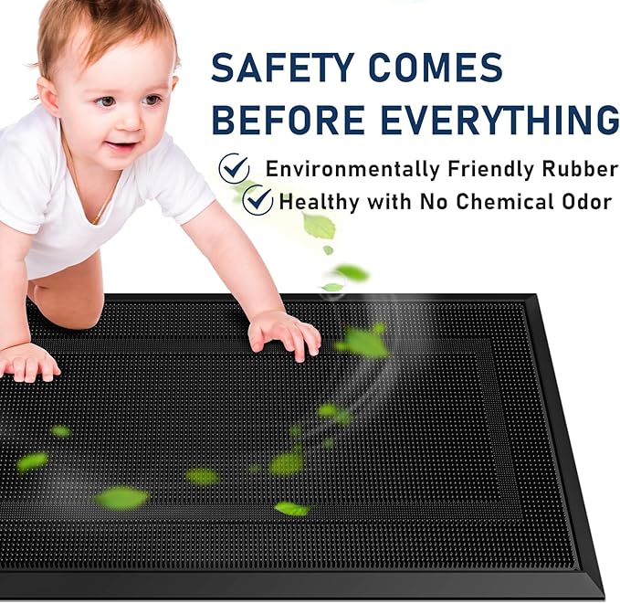 BEHERO Front Door Mat Outside Entrance, 36" x 17" Heavy Duty Rubber Outdoor Mats Enlarged for Entryway, Welcome Matt Outdoor, Dirt Trapping Waterproof Exterior Entry Mats, All Weather Doormat Black