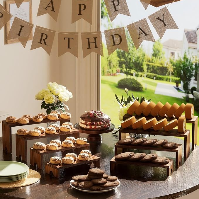 2 Set Wooden Tiered Risers Display Stands for Vendor Events,Stackable Wood Cupcake Display Stand,Farmhouse Decor Wood Dessert Table Display Set,Vendor Booth Display Items,Food Display Risers for Party