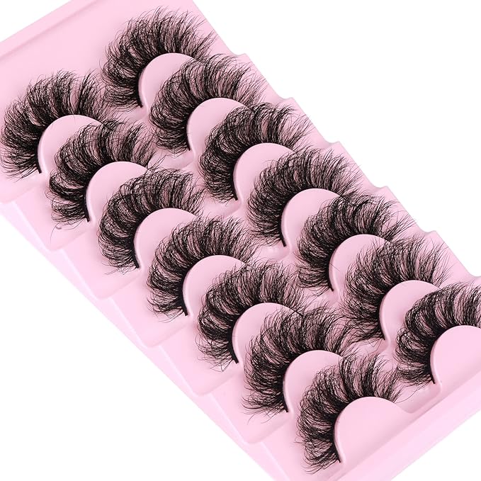 False Eyelashes Full Lashes Mink Wispy Thick Volume Eye Lashes Curly Strip Lashes Extensions Natural Dramatic 20MM Long 7 Pairs Fake Eyelashes Pack