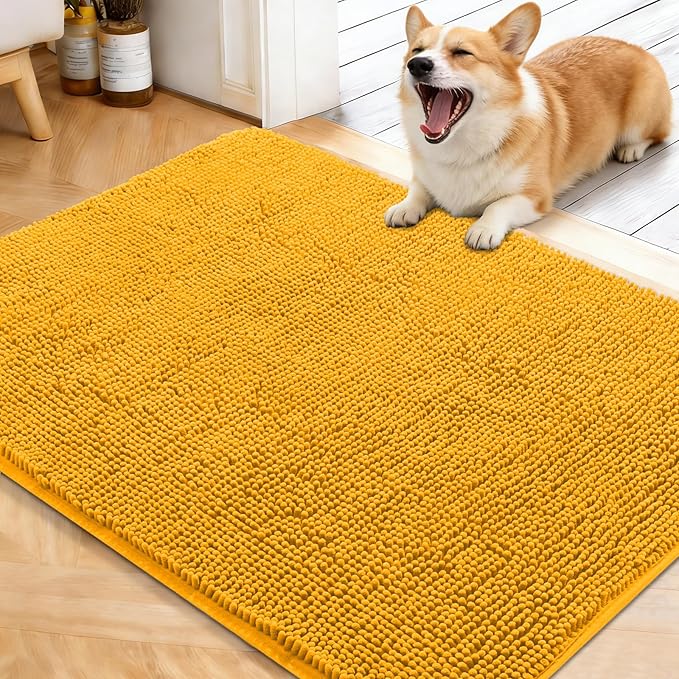 OLANLY Dog Door Mat for Muddy Paws 40x32, Absorbs Moisture and Dirt, Absorbent Non-Slip Washable Doormat, Quick Dry Chenille Mud Mat, Entry Indoor Entryway Carpet for Inside Floor, Golden Yellow