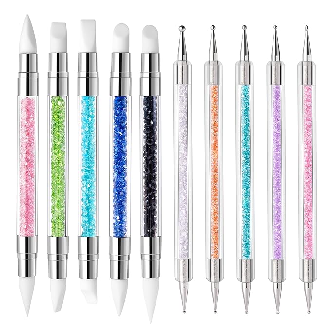 MelodySusie 10Pcs Nail Art Sculpture Pen and Acrylic Nail Dotting Pen Acrylic Dual Tipped Brushes for Resin Nail Art Tools for Design Nail Foil Carving Drawing Effect Shaping Drawing Nail Tools
