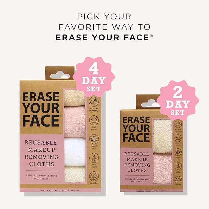 ERASE YOUR FACE Reusable Makeup Remover Cloths - Microfiber Face Towels to Cleanse & Remove Makeup - Water Activated for Sensitive Skin - Eco-Friendly - Pastel (2 Count)