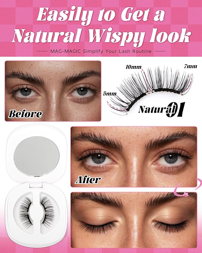 EMEDA Soft Natural Look Magnetic Eyelashes Kit, No Glue Magnetic Lashes with Applicator, Soft Magnet False Eyelashes Kit, Lightweight Natural for Sensitive Eyes, Easy Wear Magnet Lashes Gift Set