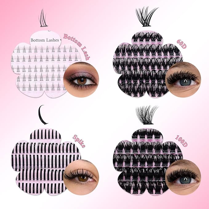 RITALASH Lash Extension Kit Cluster Lashes Kit+Bottom Lashes+Spikes Lash Clusters Eyelash Extensions with Lash Bond and Seal,Lash Remover,Lash Tweezers(60D 100D+Bottom Lashes+Spike Lash Kit)
