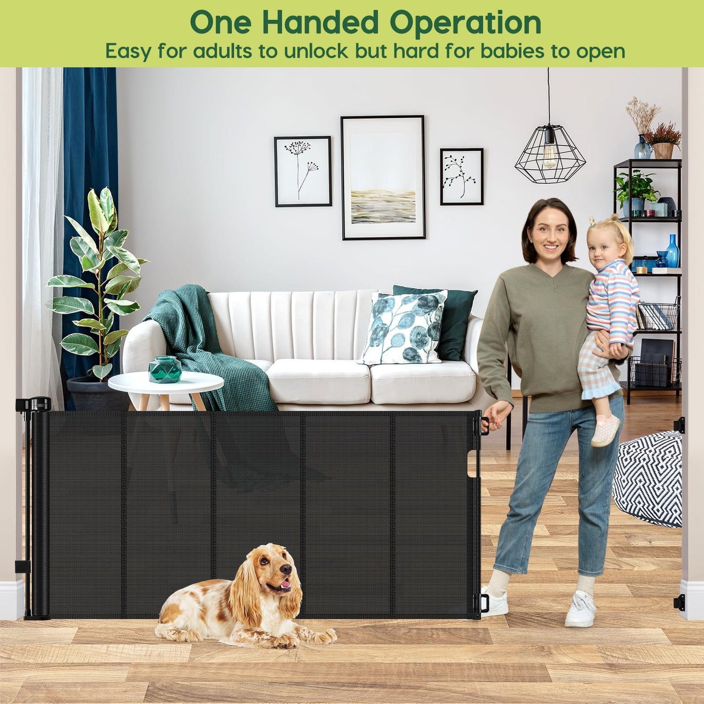 Reinforced 80 Inch Retractable Baby Gate Extra Wide Baby Gate for Wide Openings, Indoor/Outdoor Retractable Dog Gate for Doorway, Mesh Dog Gate Indoor Prevent Babies/Pets from Crawling Under, Black