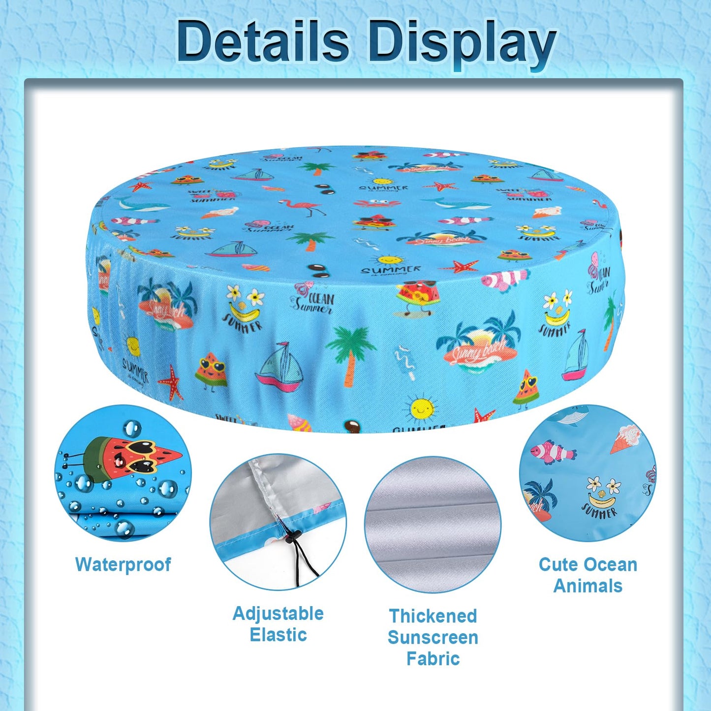 Docuwee Round Pool Cover 63"(5 Ft), Foldable Kiddie Solar Cover Fit Dog Swimming Pool, Pets Kids Bath Tub, Anti-UV Dustproof Safety Pool Cover with Summer Beach Patterns