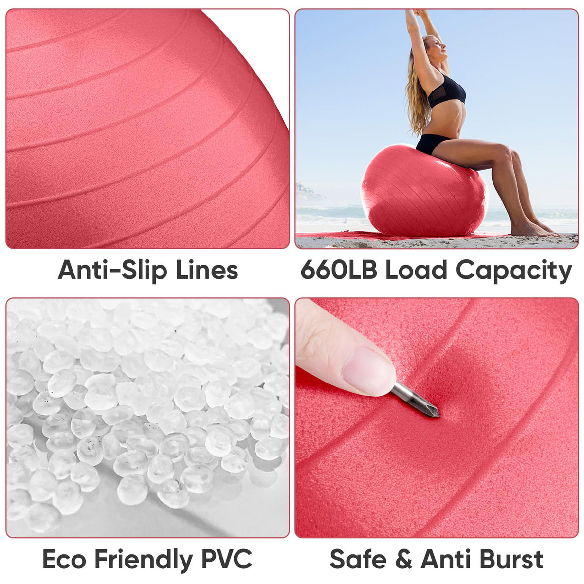 APEXUP Yoga Ball, 660 lbs Anti-Burst Exercise Ball with Pump, 5 Sizes (XXL(31"~34") 85cm, Red)