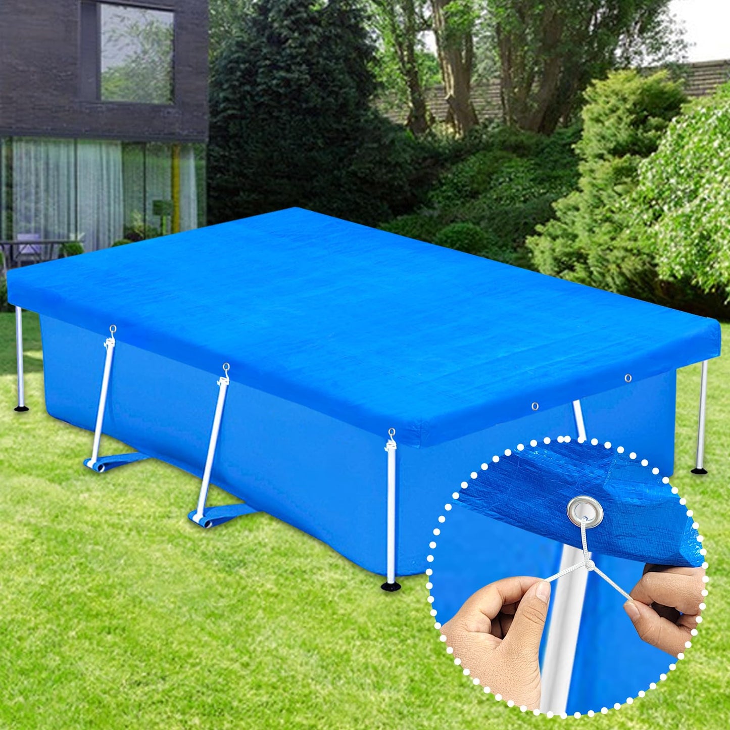 14 x 7ft Rectangular Pool Cover for Frame Above Ground Pool Cover 177" X 87" Rectangle Frame Swimming Pool Cover for Rectangle Frame Pool Heavy Duty Pool Cover Protector for Garden Swimming Pool Cover