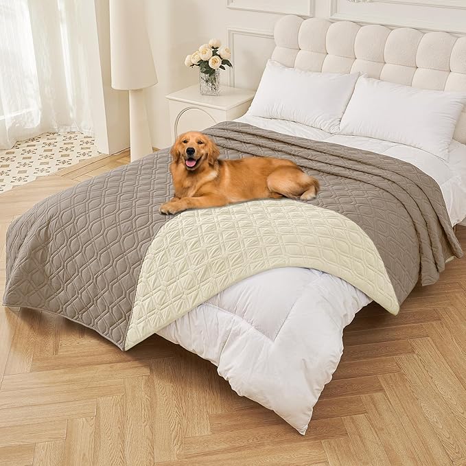 Smiry Reversible Waterproof Couch Covers for Sofa, Washable Dogs Pet Couch Covers for 3 Cushion Sofa Pet Friendly, Water Resistant Furniture Protector Slipcover, Geometric (82"x120", Taupe/Beige)