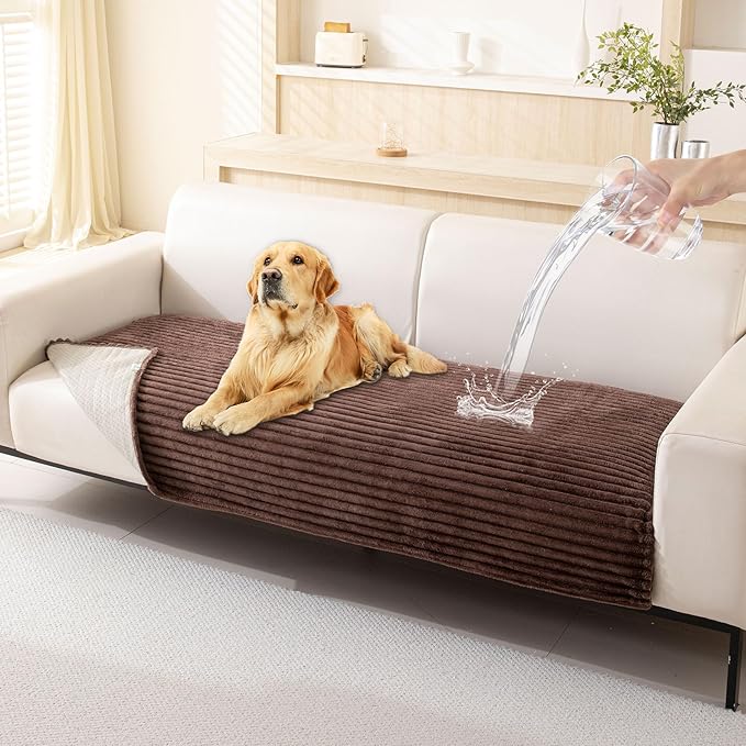 HAOMAIJIA Waterproof Couch Cover for Dogs Washable,Faux Fur Pet Couch Covers for Sofa,Soft Dog Bed Cover Non-Slip Couch Covers for 3 Cushion Couch Sofa Pet Friendly (Brown, 35" x 62" 1 Pack)