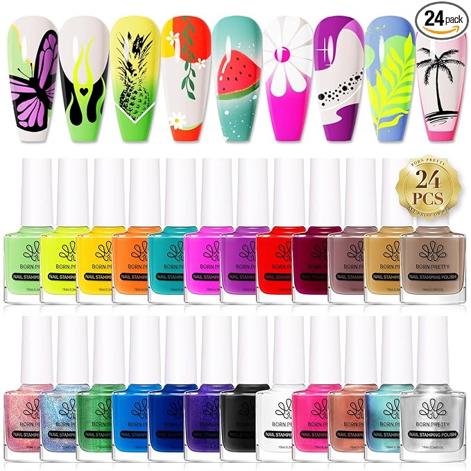 Born Pretty Nail Art Stamping Polish Holographic Chameleon Effect Fingernail Stamp Polish Set Manicure Print Nail Polish for Stamping Plates 24 Colors Bulk Nail Polish Set Gift Collection
