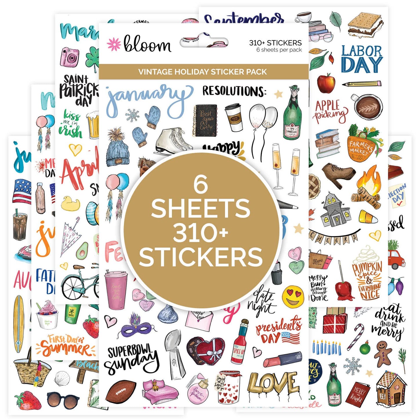 bloom daily planners Holiday Seasonal Planner Sticker Sheets - Vintage Seasonal Sticker Pack - Removable & Repositionable - Over 310 Stickers Per Pack!