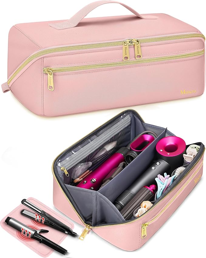 Mancro Hair Tools Travel Bag Compatible with Shark Glam, Wide-open Hot Hair Tool Organizer with Separate Heat Resistant Mat, Hair Accessories Organizer for Straighteners, Curling Iron, XL