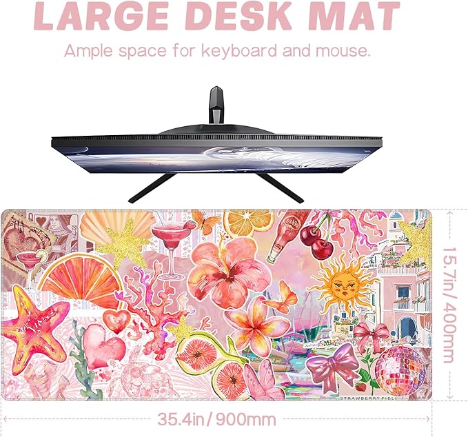 Baziabbo Flower Desk Mat,XXL Extended Large Mouse Pad,Gaming Mousepad with Stitched Edge,Non-Slip Rubber Base Keyboard Desk Pad for Home Office Study Game