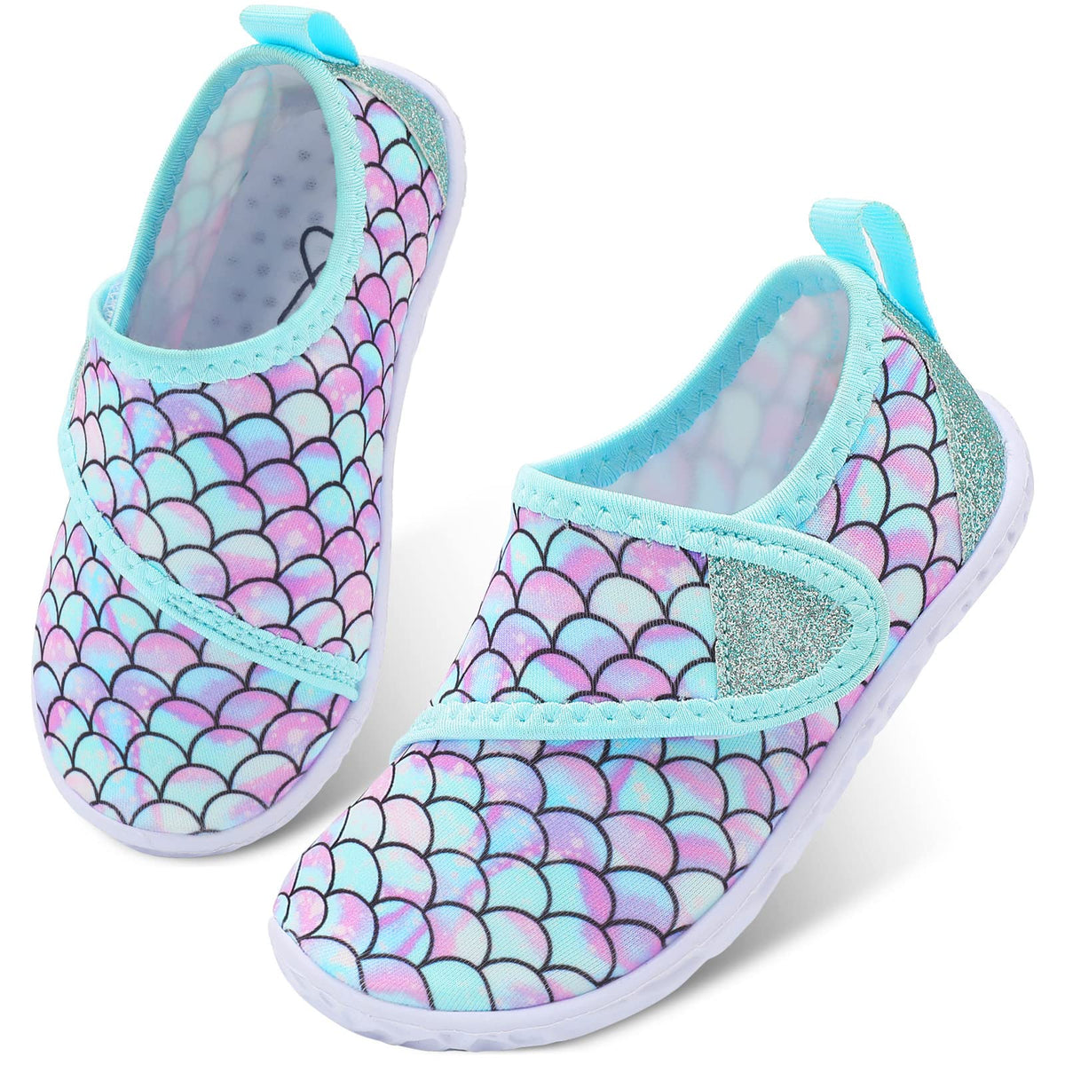 LeIsfIt Kids Water Shoes Toddler Girls Boys Swim Shoes Outdoor Quick-Dry Breathable Aqua Socks for Beach Pool Surf, Green Scale, 1 Big Kid