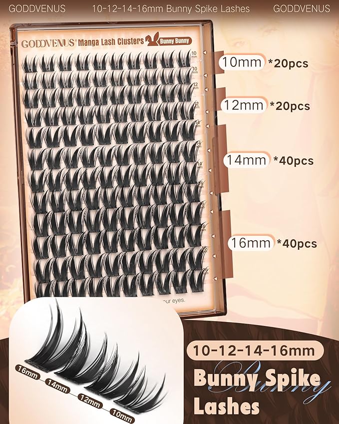 Goddvenus Bunny Manga Lash Clusters, Natural Wispy Cluster Eyelash Extensions, DIY Lash Extension at Home For Dolly Anime Look, Thick Fairy Individual Lashes Clusters