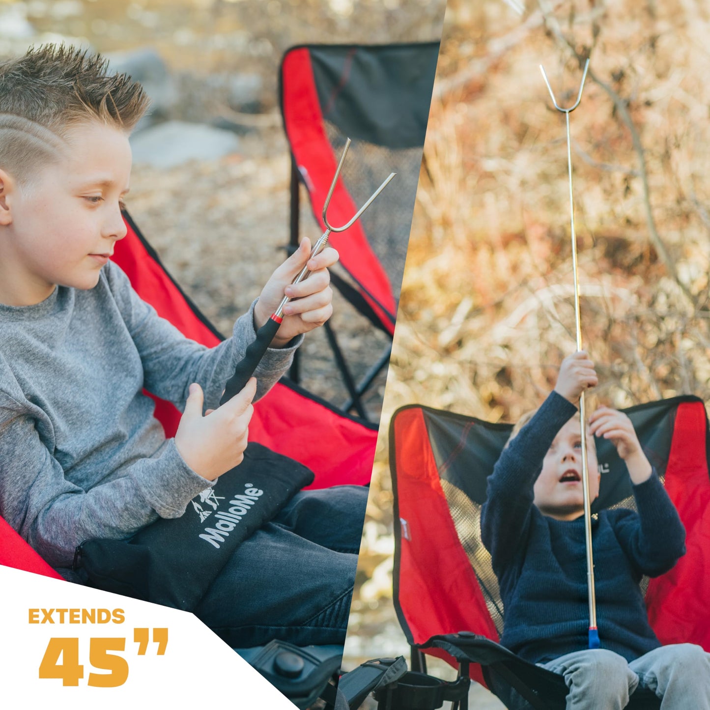 MalloMe Smores Sticks for Fire Pit Extra Long - Marshmallow Roasting Sticks Smores Kit -Smore Skewers Hot Dog Fork Campfire Cooking Equipment, Camping Essentials,Outdoor Campfire Accessories 45"20Pack
