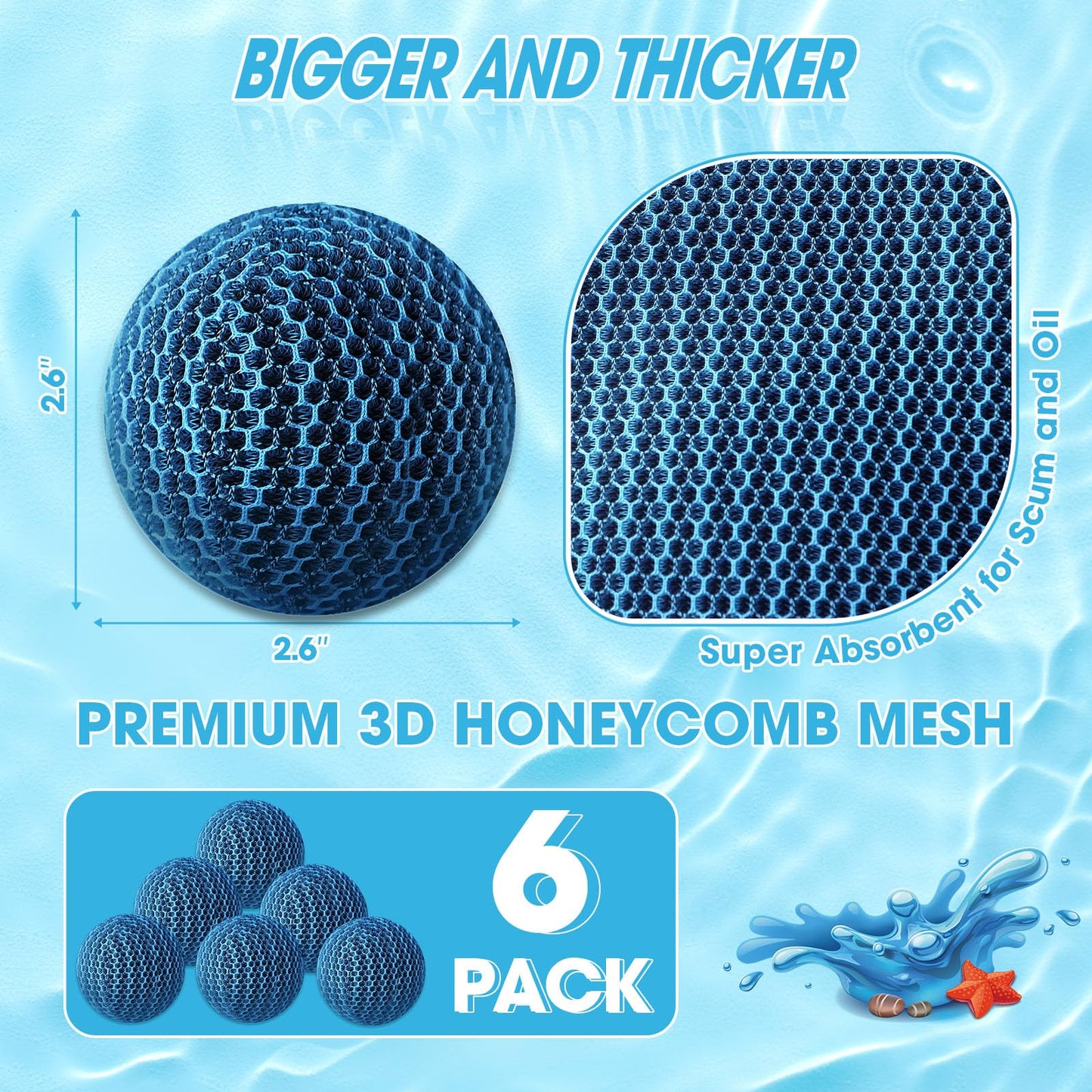 MTWEAR Hot Tub Scum Absorber, 6 Pack Spa & Pool Scum Eliminating Balls,hot tub scum Balls,Scum Sponge for Spa Hot Tub, Hot Tub Accessories, Oil Absorbing Sponge for Hot Tub Skimmer