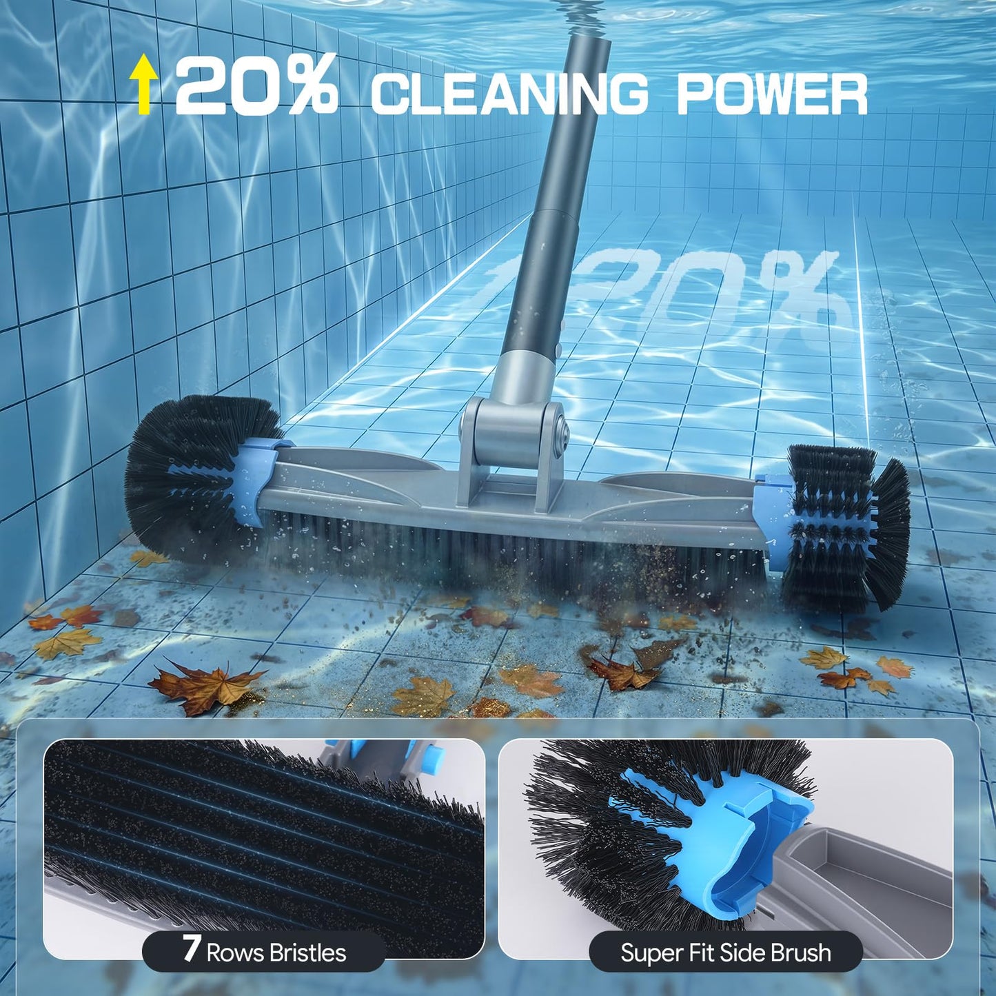 UIRWAY 6-in-1 Deluxe Swimming Pool Cleaning Kit - Includes Detachable Pool Brush, Deep Leaf Skimmer & Fine Mesh Net, Small Brush, Gloves, Adjustable Aluminum Pole Inground & Above Ground Cleaning