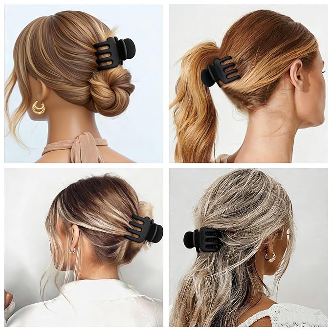 Medium Hair Clips for Women 8 Pcs Small Claw for Thin and Thick Hair 2 Styles Clips for Hair Combination Rectangle Jaw Clips Hair Accessories for Women and Girls (Black)