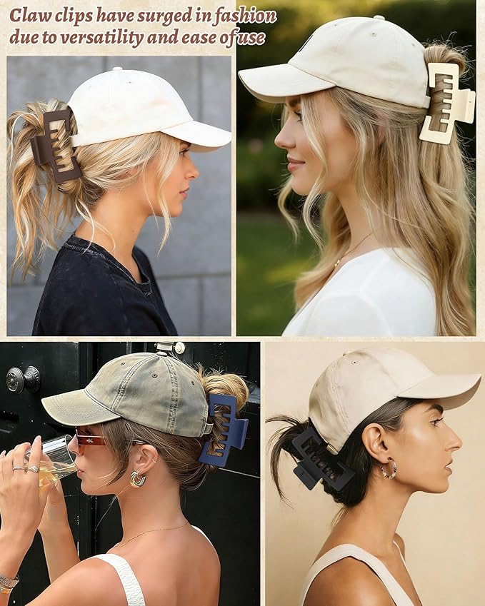 Hat-Friendly Claw Clips for Baseball Caps - 4 Pcs Trucker Hat Hair Clips for Women, Claw Clips for Thick Hair Hat Hairstyles, Gifts Hair Accessories