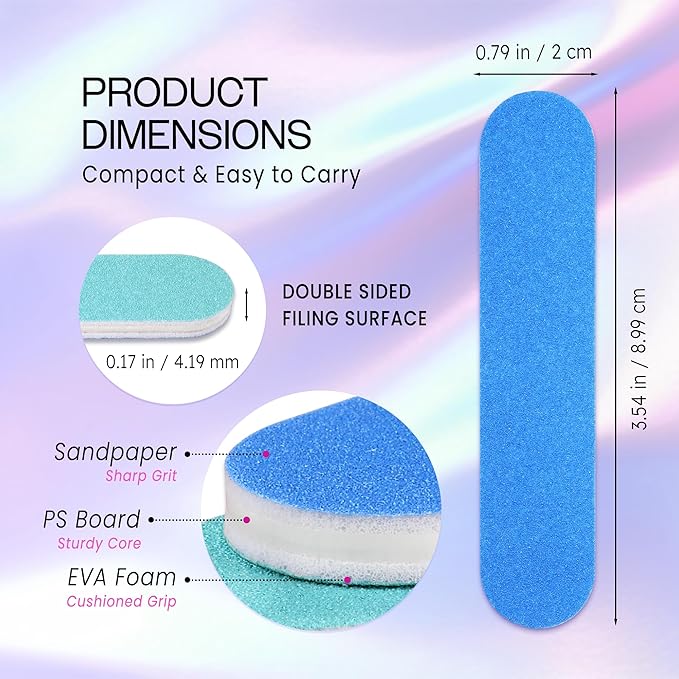 25PCS Mini Size PANA Professional Double Sided Nail Files - Blue, 100/100 Grit - Emery Board Nail Buffering File Manicure Pedicure Nail Polisher Washable