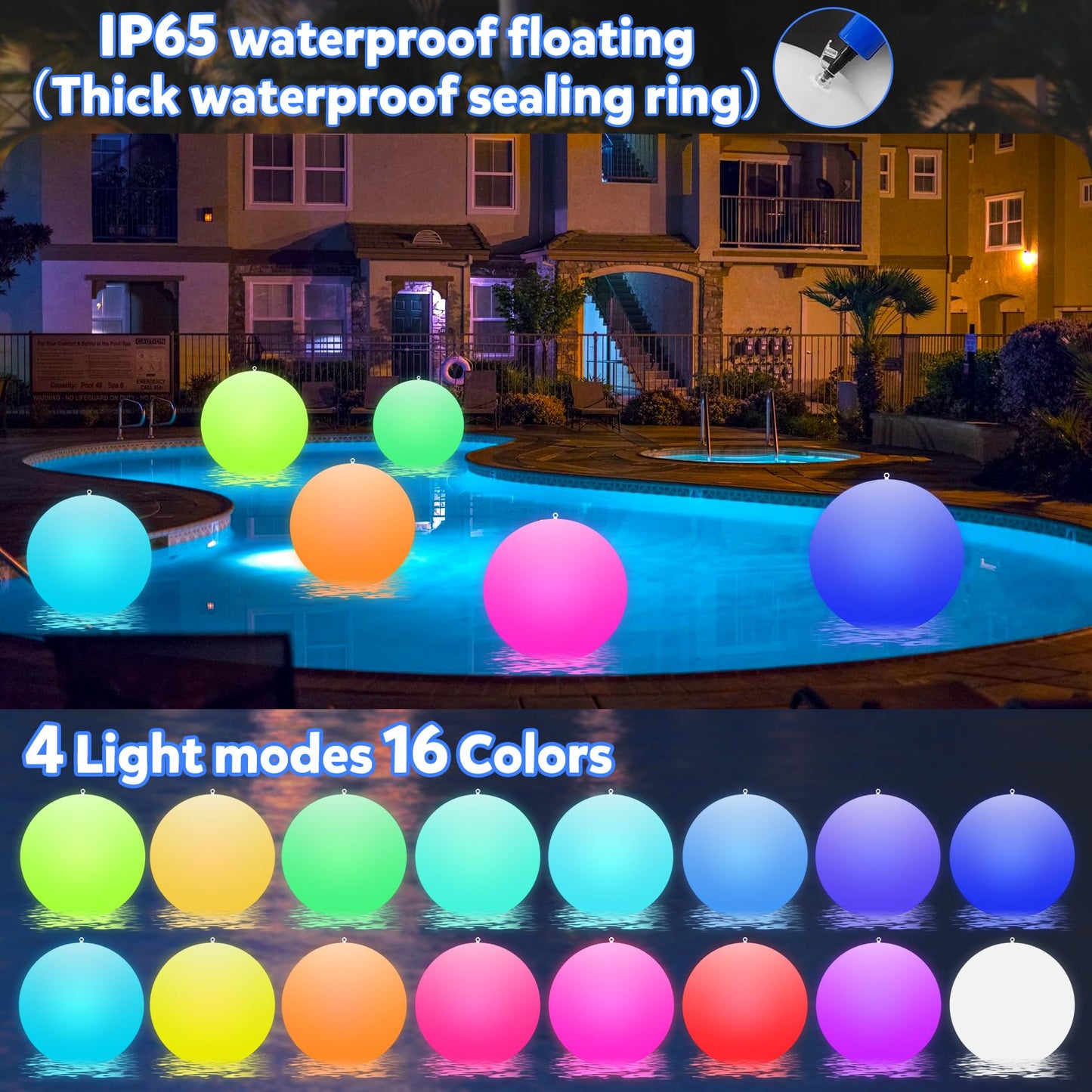 Bud K Solar Floating Ball Pool Lights 4 Pack, 14 inch Floating Pool Lights Solar Powered w/ 16 Light Modes, Inflatable Led Light Pool Balls, Light Up Beach Balls for Pool Decorations Outdoor