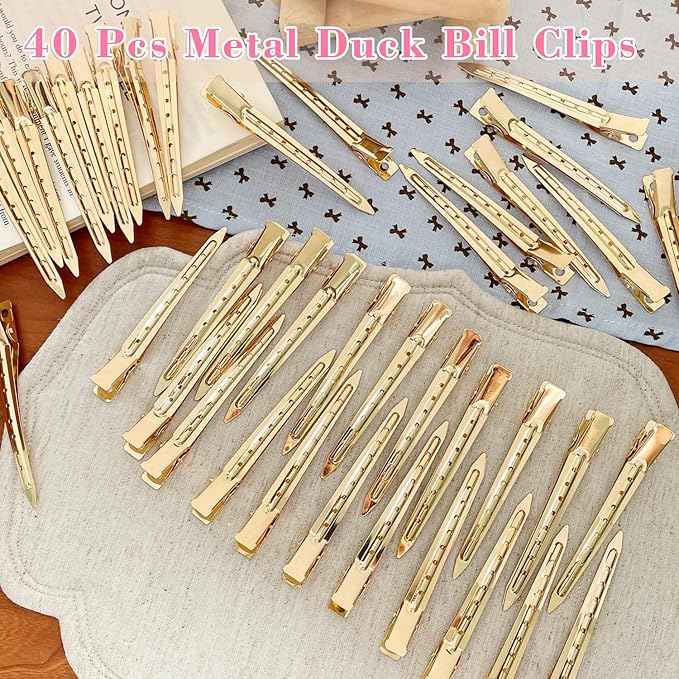 40 PCS 3.5 Inch Golden Duck Billed Clips,Metal Alligator Curl Hair Clips with Holes for Styling, Coloring, Thick Hair Rollers, Salon Use,Alligator Clips for Women for Thick Hair & Thin Hair,golden